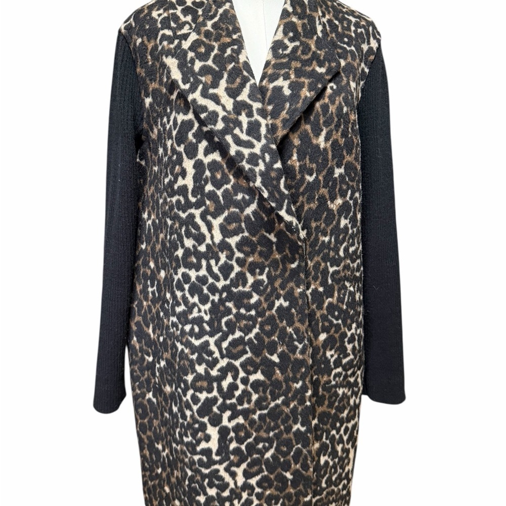 Kenneth Cole New York Cheetah Print Sweater Sleeve Coat Sz Lrg - Picture 2 of 11